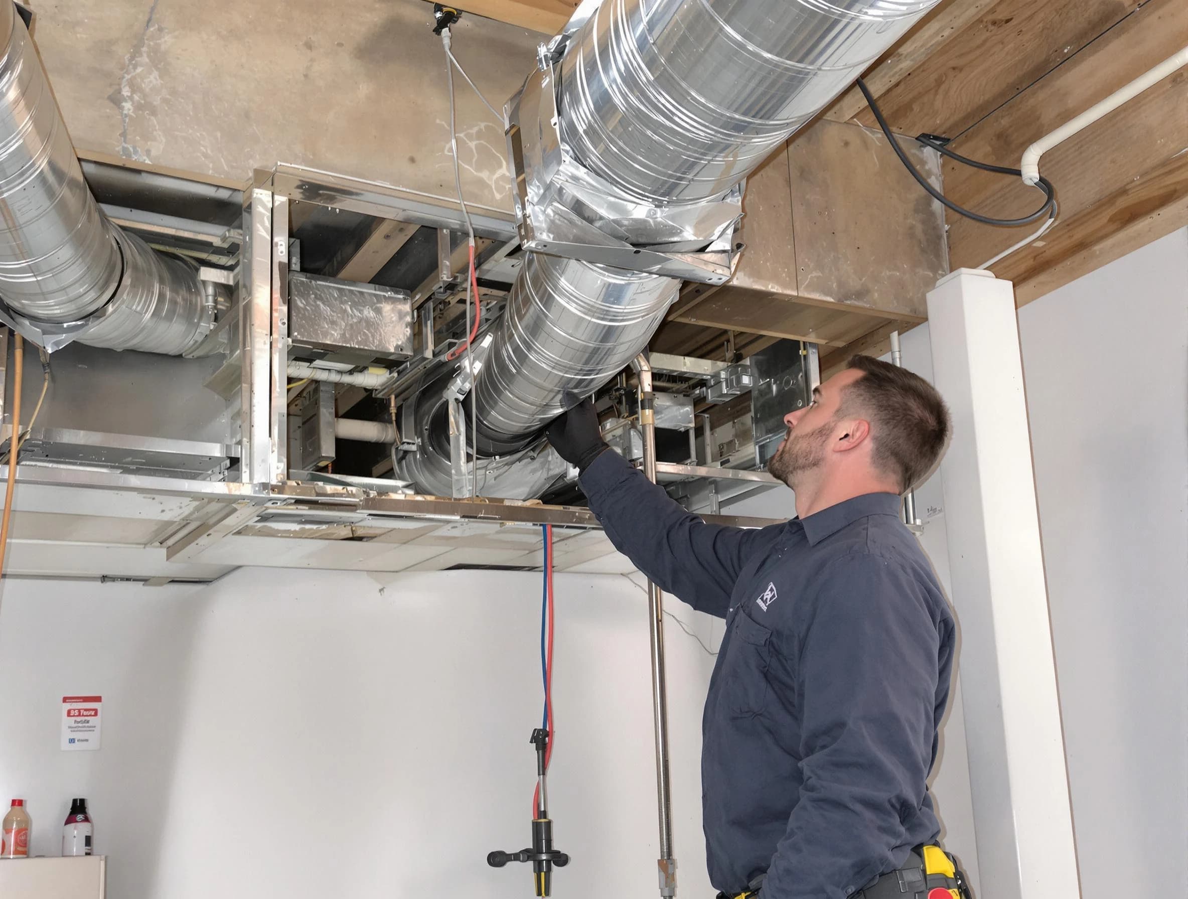 Los Ranchos de Albuquerque Air Duct Cleaning technician performing professional air duct repair using specialized tools in Los Ranchos de Albuquerque