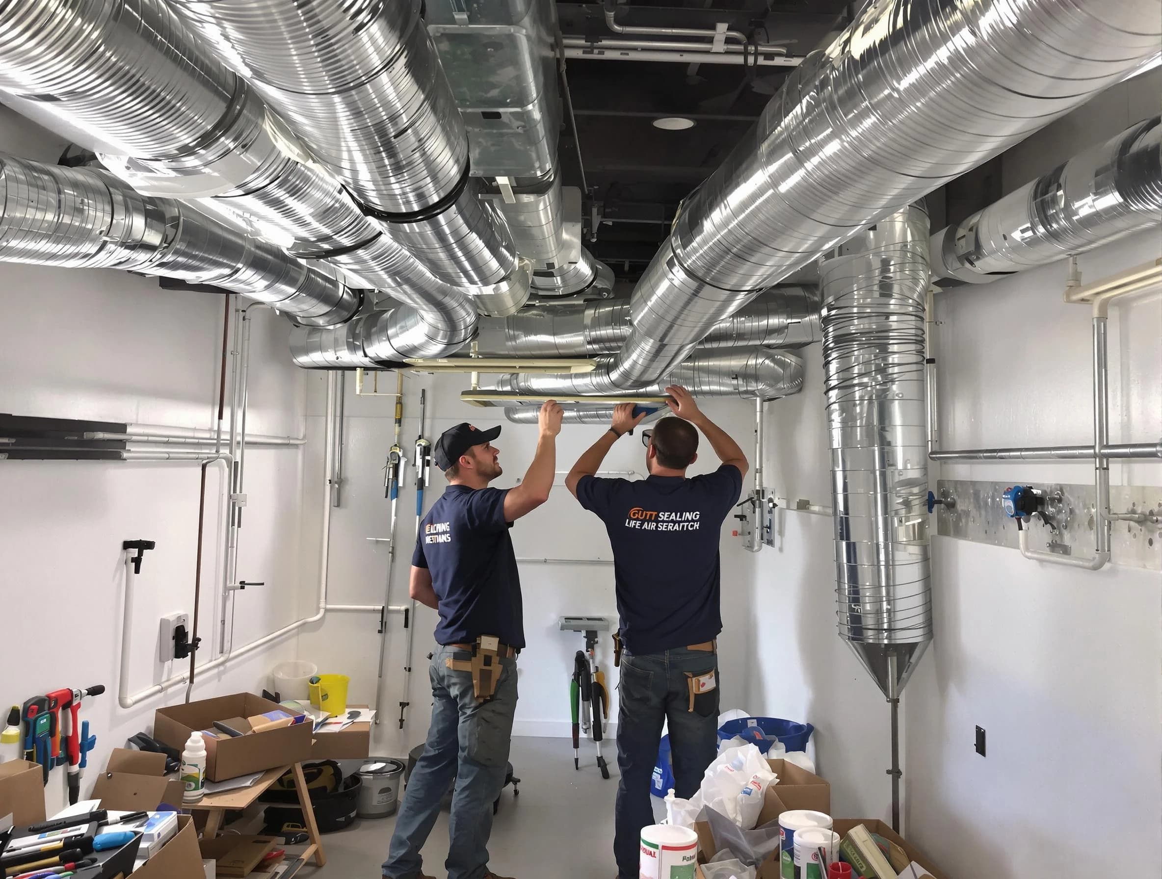 Los Ranchos de Albuquerque Air Duct Cleaning technician applying professional duct sealing solutions in Los Ranchos de Albuquerque
