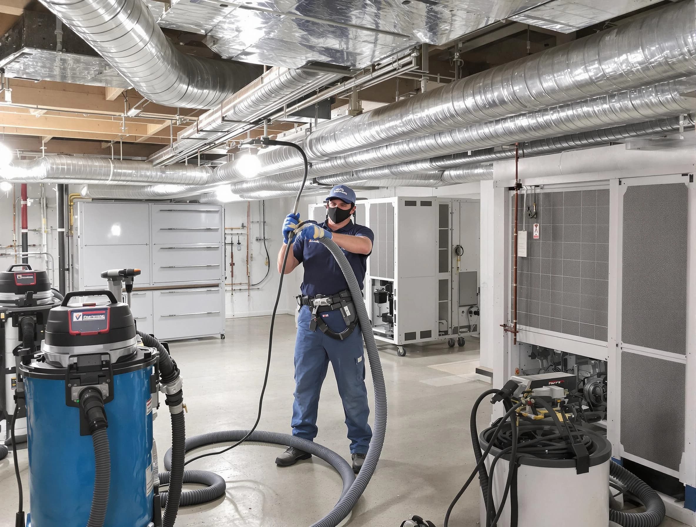 Los Ranchos de Albuquerque Air Duct Cleaning specialist performing thorough central air duct cleaning for improved system efficiency in Los Ranchos de Albuquerque