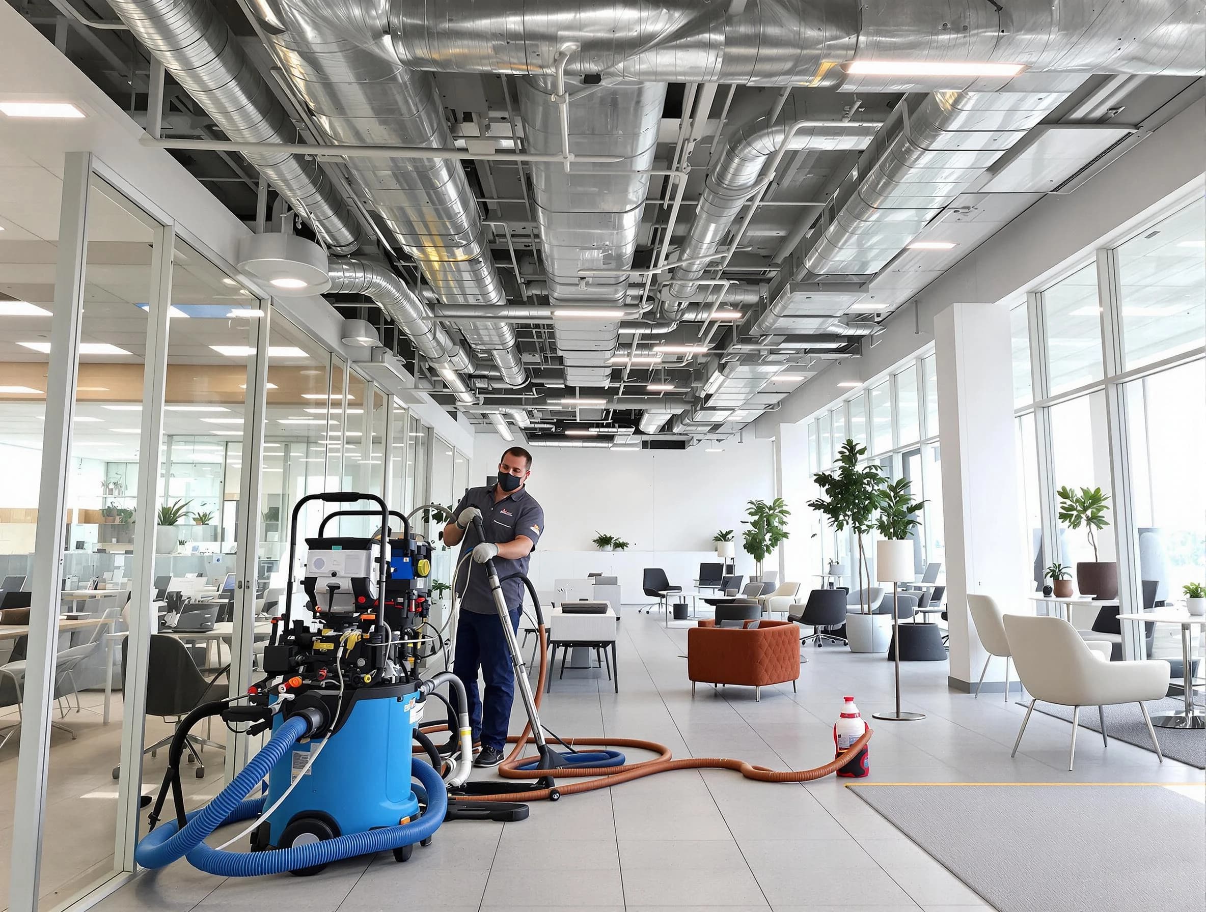 Los Ranchos de Albuquerque Air Duct Cleaning team conducting comprehensive commercial duct cleaning at a business location in Los Ranchos de Albuquerque