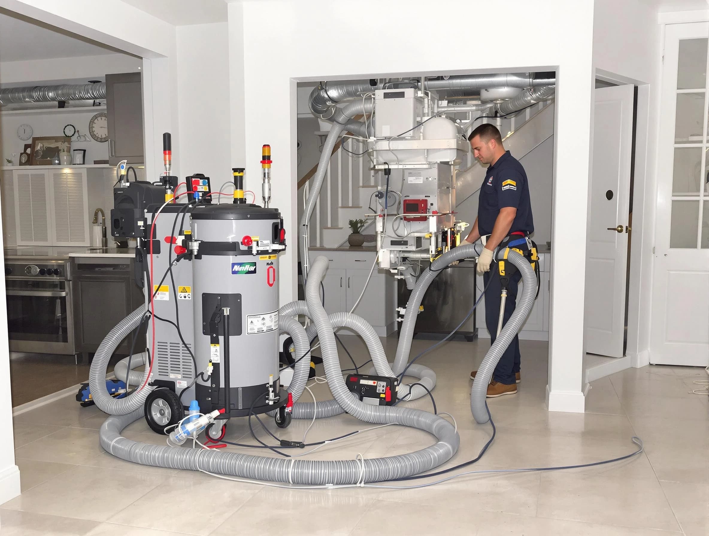Los Ranchos de Albuquerque Air Duct Cleaning technician operating negative pressure cleaning equipment for thorough duct maintenance in Los Ranchos de Albuquerque