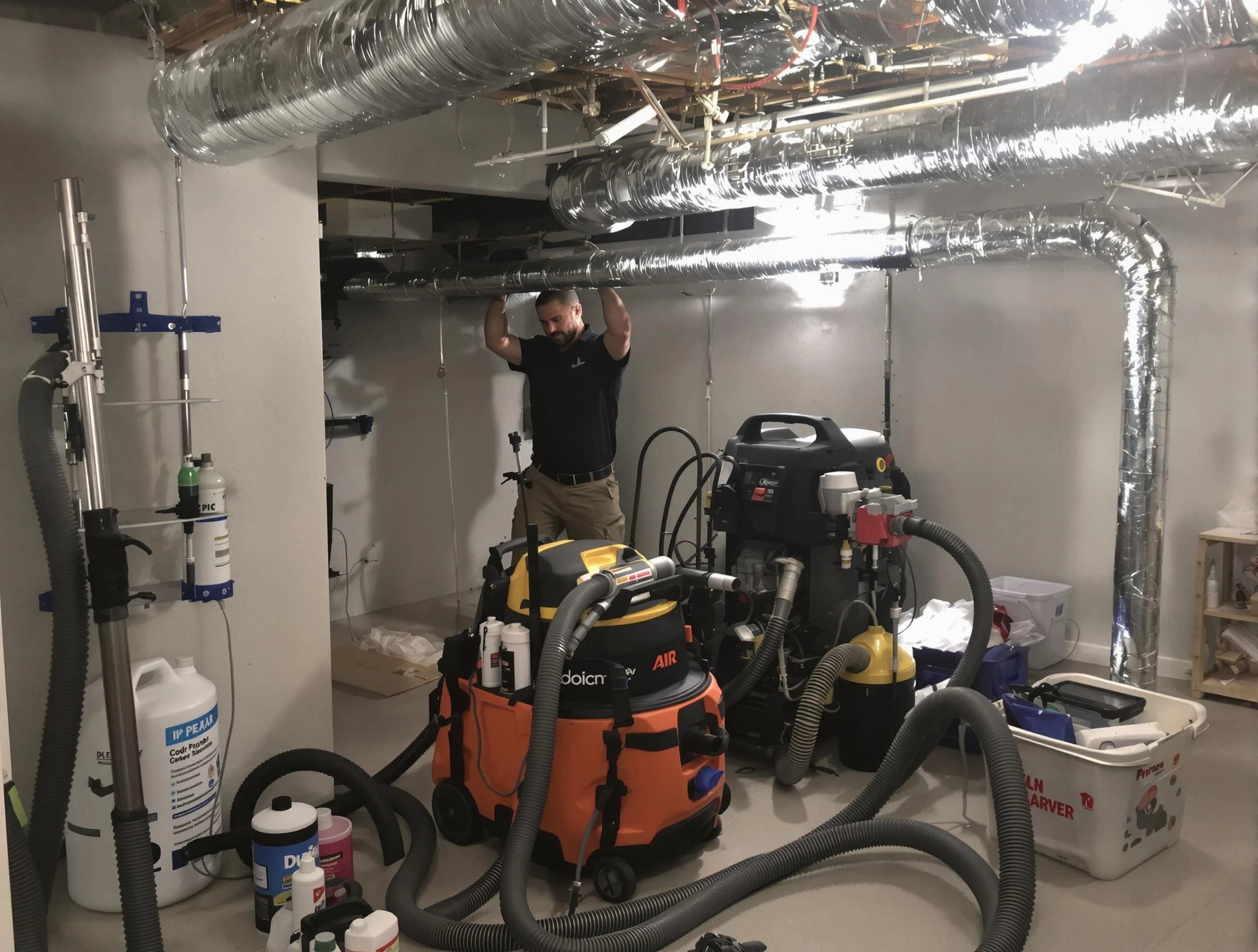 Los Ranchos de Albuquerque Air Duct Cleaning specialist performing professional mold removal from air ducts using safety equipment in Los Ranchos de Albuquerque