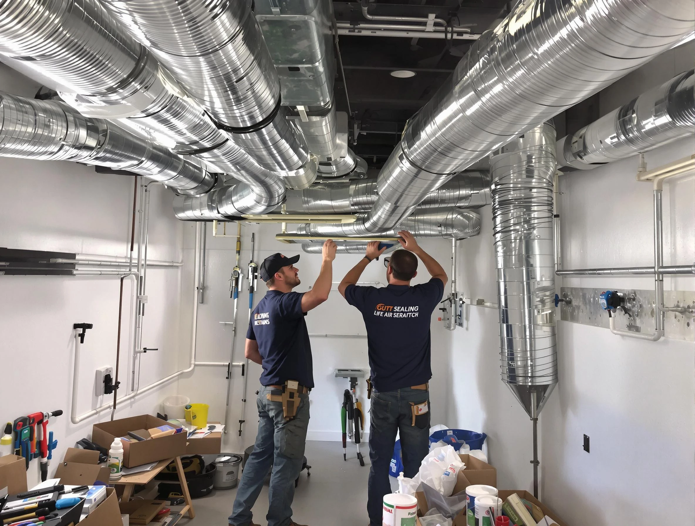 Los Ranchos de Albuquerque Air Duct Cleaning technician applying professional duct sealing solutions in Los Ranchos de Albuquerque